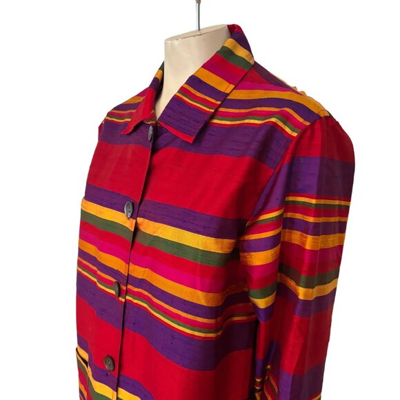 VTG CHICO'S 100% Silk Art to Wear Oversized Striped Shirt Jacket Shacket SZ M - Picture 3 of 10